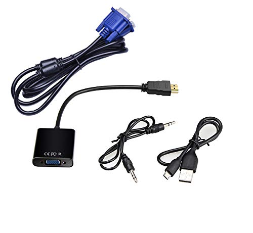HONSHEN HDMI to VGA 1080P with 3.5mm Audio Cable HD Video Cable Converter Adapter+5FT VGA Cable (black+audio) ...