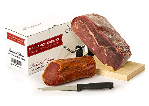 Serrano Schinken gereift ohne Knochen 1 kg mit Schinkenhalter + Schinkenmesser + Lomo (Lende) Duroc naturbelassen 250 g… – Bild 3