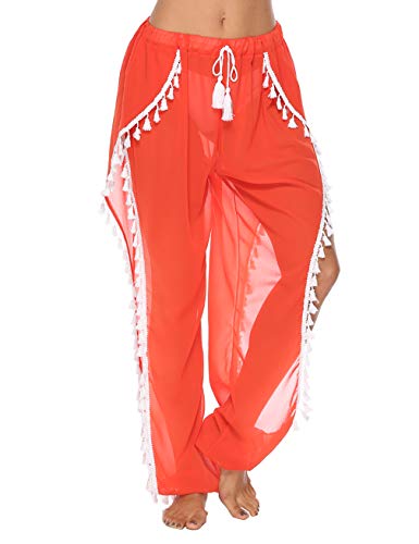 Blingfit Women's Fashion Sheer Pom Pom Trim Kaftan Chiffon Swimwear Beach Cover Up XL - Thumbnail 6