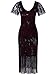 Vijiv Women's Vintage 1920s Dresses Gatsby with Sleeves Long Sequin Flapper Dress for Party Wedding Evening, Burgundy, X-Large
