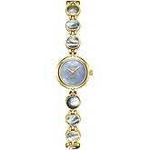 CARLIEN Womens Petite Luxury Diamond Pearl Dial Round Analog Quartz Watch Elegant Cute Dress Ladies Waterproof Bracelet Wristwatch