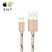 Android Charger & Iphone Charger 2 in 1 Charger Lightning Cable, 3.3ft Micro USB Metal Charging & Sync Cable for Android Samsung Galaxy iPhone iPad and More - Gold
