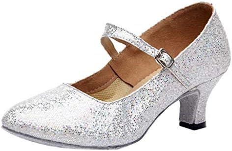 White Heeled Sandals for Women,FAPIZI Lady Mid-High Heels Glitter Dance Shoes Ballroom Latin Tango Rumba Shoes
