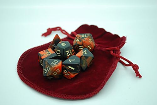 Oblivion Poly Dice set in dice bag (Orange)