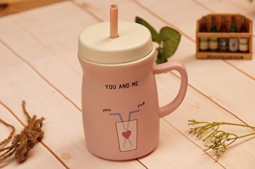 You and Me Milk Cup With Straw Coffee Mug Funny Drinking Juice Water Coffee Cup Gift Home Bar (Pink)