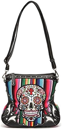 AGP Sugar Skull Cross Flower Messenger Bag Cross Body Hipster Purse Jp Rainbow (Black)