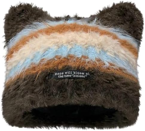 Cute Cat Ear Square Fuzzy Beanie,Y2K Winter Funny Kawaii Cat  display picture 1
