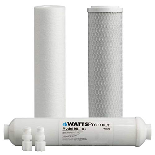 Watts Premier Annual 3-Pack Filtration Kit for 4 Stage RO-TFM-4SV and ZeroWaste RO Reverse Osmosis Systems - Sediment, Carbon Pre-Filter, 10