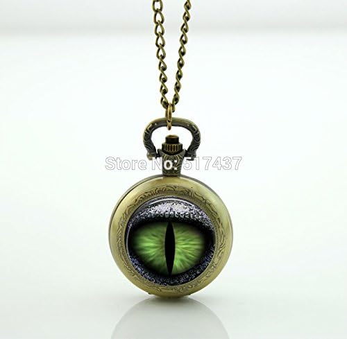 Pretty Lee Cat Eye Pocket Watch Necklace Floating Memory Locket Necklace Vintage Pocket Watch Necklace