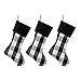 Black/White Buffalo Check Christmas Stockings - 3-Pack of 19 inch Festive Plaid Holiday Stockings with Black Velour Cuff
