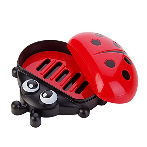 Yeefant 1 Set Colorful Ladybug Soap Box Cute Cartoon Travel Soap Dish,Protect Your Soap,Keep Soap Dry and Clean,Cute Decorations, 5x5 Inches (Red)