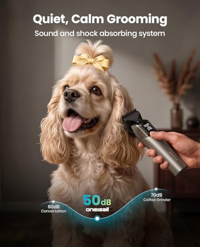 oneisall Professional Dog Grooming Clippers for Thick Hair at Home | 9000RPM, 5-Speed, 5-in-1 DLC Blade, 280-Min Runtime, Low Noise, Magnetic Head, 8 Metal Guide Combs, Cordless, Carrying Case