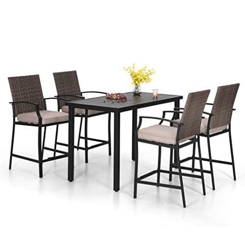 PHI VILLA 5 Piece Patio Bar Height Dining Set, 4 Outdoor High Top