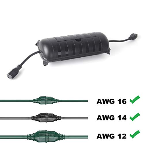 (2Pack) Large Black Outdoor Extension Cord Plug Protector IP44 Water