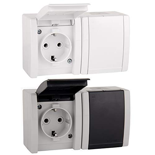 ALING-CONEL 2-fach Aufputz Schutzkontakt Steckdose mit Klappdeckel 16A/250V~ / IP44 - Grau (10er Set) – Bild 7