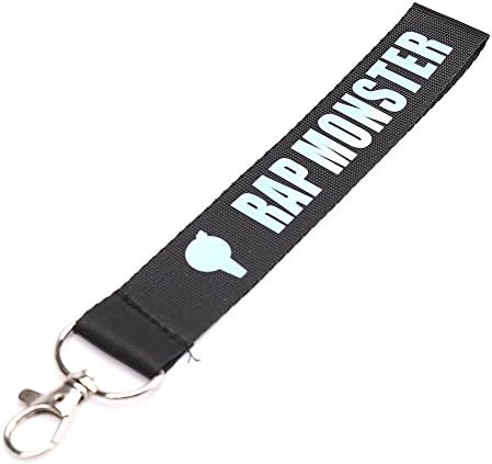 Jiquan K-POP BTS Key Chain Lanyard, Bangtan Boys Key Ring Reflective Strap, Bag Streamers Cell Phone Pendant Decor, Cool Fashion Gift for A.R.M.Y (RAP MONSTER, Black)