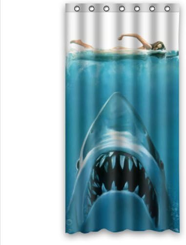 36(w)x72(h) Cool Great White Shark Waterproof Bathroom Shower Curtain- Polyester Fabric