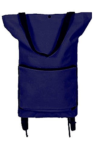 Stand-Up Grocery Tote Bag with Wheels, Foldable (Navy)