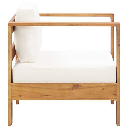 vidaXL Akazienholz Massiv Gartenstuhl mit Auflagen Sofa Sessel Holzstuhl Gartensessel Gartensofa Gartenmöbel Stuhl Einzelsofa Creme – Bild 4