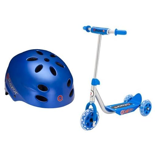 Razor V-17 Child Multi-Sport Helmet, Satin Blue and Razor Jr. Lil' Kick Scooter - Blue Bundle
