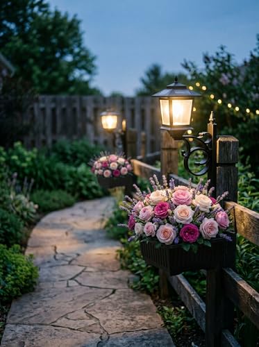 2-Pack Solar Lamp Post Lights with Planter, 2-in-1 Outdoor Flower Pot Waterproof Solar Lamp Post, Decorative Outdoor Solar Planter Lights for Garden, Patio, Pathway and Driveway, Dual Mounting Options
