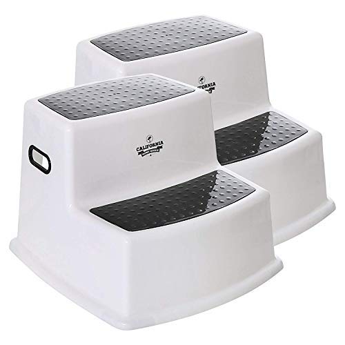 California Home Goods (2 Pack) Dual Height Step Stool for Toddlers & Kids, Potty Training Stool for Bathroom, Kitchen, Two-Step Design with Soft-Grips, Stepping Stool for Toddlers (Black)