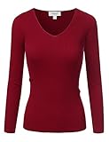 Doublju Fitted Deep V-Neck And Round Neck Ribbed Knit Sweater Top