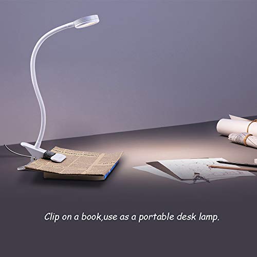Bedroom Office,3 Modes Dimmable Clamp Lamp for Bed Headboard LED
