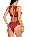 wearella Women's Lace Lingerie Bra and Panty Set Strappy Babydoll Bodysuit Red