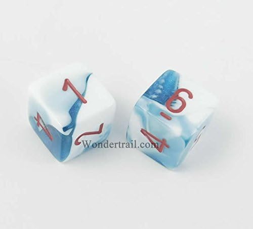 WCXPG0657E2 Astral Blue And White With Red Numbers D6 16mm Dice Gemini Pack of 2 Dice