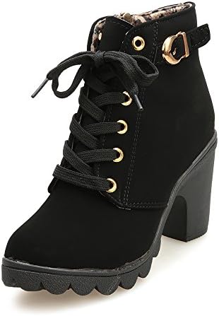 SMALLE โโฟโ Women Lace-Up High Thick Short Boots Shoes Leisure Ankle Boots High-Heel Boots