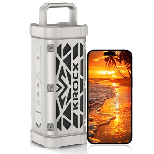 KROCX TRAVOR Magnetic Bluetooth Speaker, 45W Rugged All-Aluminum Build Portable Outdoor Speaker, Deep Bass, IP68 Waterproof, TWS Wireless Speaker for Golf Cart, Camping, Beach (Cloud Dancer Metallic)