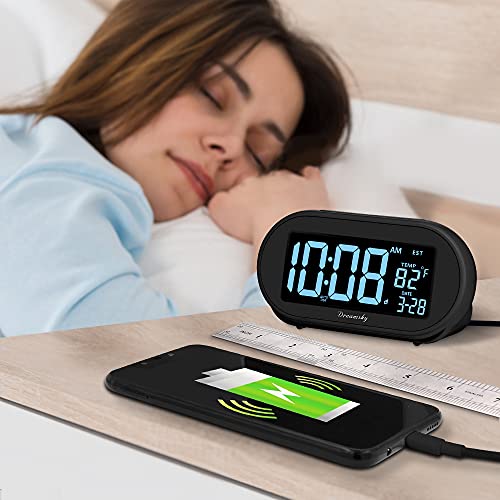 DreamSky Auto Set Alarm Clock for Bedroom, Digital Desk Clock with 0