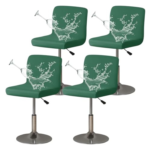 FUANGUI Bar Stool Covers with Back Waterproof, Stretch Barstool Slipcovers Washable, Square Seat Cover for Swivel Chair Dining Chair Counter Stool Pub Chair, Furniture Chair Cover (4PCS, Green, 02)