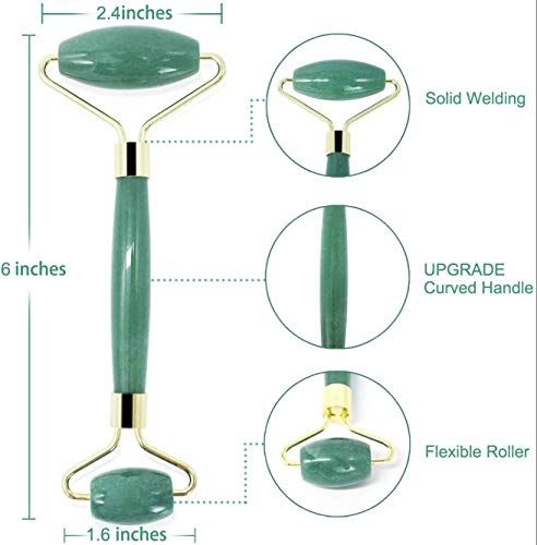 Jade Roller for Face- Real 100% Jade- Face Roller for Wrinkles, Anti Aging- Authentic, Durable, Natural, No Squeaks- Bonus Mask Brush