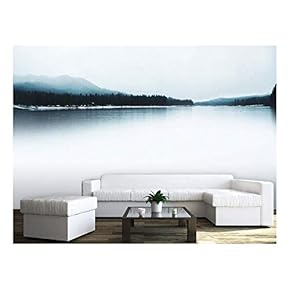 Large Wall Mural - Minimalism Landscape Misty Pine Forest Along The Peaceful Lake | Self-Adhesive Vinyl Wallpaper/Removable Modern Wall Decor - 66x96 inches