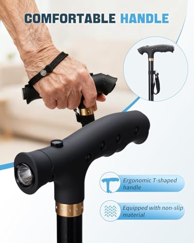 Sinocare Walking Sticks Extendable Men Women Older | Aluminium Walking Stick Lightweight Extendable (83-95 cm) Swivel Base 360° Non-Slip Capacity 113 kg Trekking Black