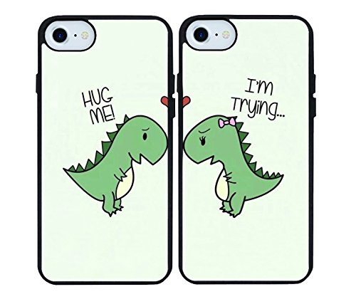 iPhone 7/iPhone 8 Case,Cartoon Cute Little Dinosaur Couple Lovers Best Friends Forever Rubber Phone Cover Case for iPhone 7/iPhone 8 4.7 inch