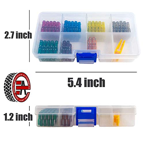 Mini Fuse Kit 12v Inline Automotive Fuse Holders 14AWG - Plus 120 Assorted ATM/APM Fuses - Includes Fuse Puller Tool. 5, 7.5, 10, 15, 20, 25 and 30 Amp Fuses.