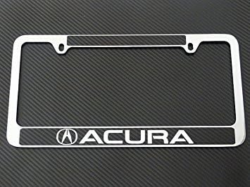 AtoZCustoms Acura License Plate Frame Chrome Metal, Carbon Fiber Details, Chrome Text