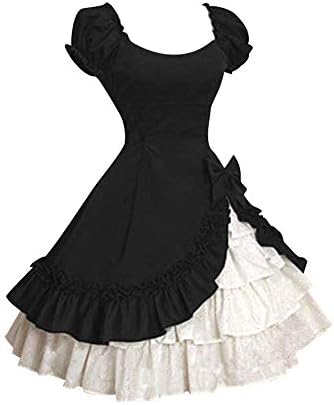 Women's Dresses,Venfamo Cap Sleeve Bow Tie Ruffle Dress Medieval Gothic Lolita Mini Dress Princess Dress