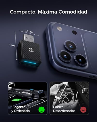 【2026 Upgraded】 Wireless CarPlay Adapter, Bluetooth V5.4 Stable Connection, WiFi 6 Dual Band High Speed, USB A/C, for Apple iPhone iOS 10+, Black