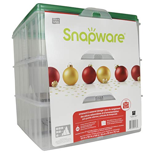 Snapware Snap 'N Stack Square 3-Tier Seasonal Ornament Storage Container, 13 by 13-Inch