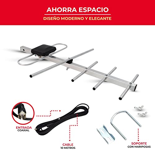 LINK BITS HD005 Antena Exterior aérea HDTV de Largo Alcance, Alcance Amplificado, 12 Elementos, Alta definición, (fácil de Instalar).