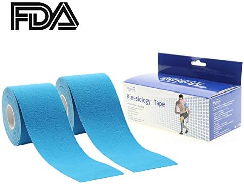 MUEUSS Kinesiology Tapes Uncut Waterproof Hypoallergenic Breathable Elastic Roll for Knee Ankle Muscles Elbow Shoulder Latex Free 16.5 ft (Blue,2 Rolls)