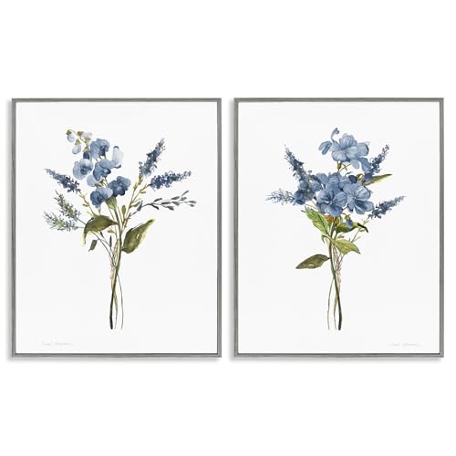 Stupell Industries Geranium Sprig Bundles 2 Piece Gray Framed Giclee Art Set De…