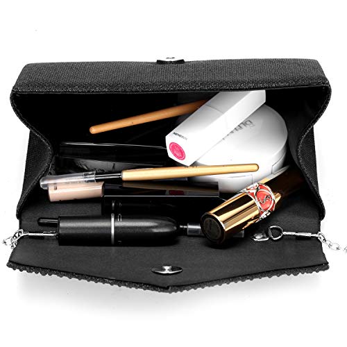 CurvChic Women Evening Bag Clutch Envelope Rhinestone Party Handbag Bridal Prom Purse (Black)
