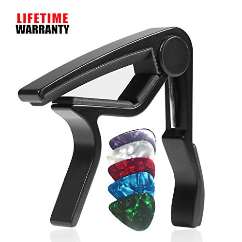 WINGO Quick-Change capo for Acoustic and Electric Guitars with 5 Picks for Free, Black