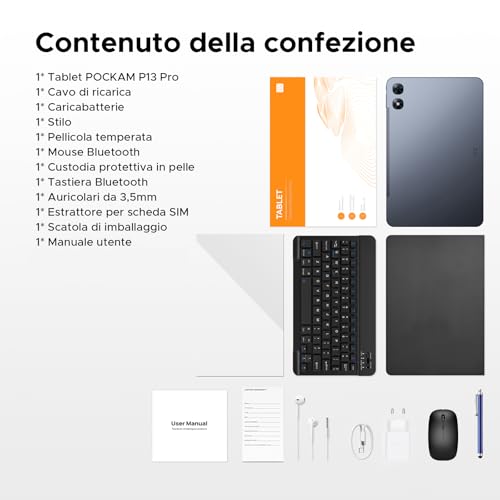 POPUX P13 Pro Tablet 13 Inches, IPS 2.4K, 120Hz,T7280 Octa-Core, 48GB+256GB(TF 2TB), 12000mAh/18W, 16MP+8MP, 4G LTE, Gemini AI Tablet Android 16, Face ID/WiFi5/GPS/FM/Tablet with Keyboard and Pen