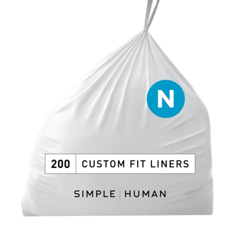 Photo 1 of simplehuman Code N 200 Count, Genuine Custom Fit Liners, Drawstring Trash Bags, 30 Liter / 8 Gallon, White